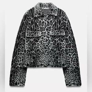 Zara Black and Gray Leopard Print Sweater Jacket